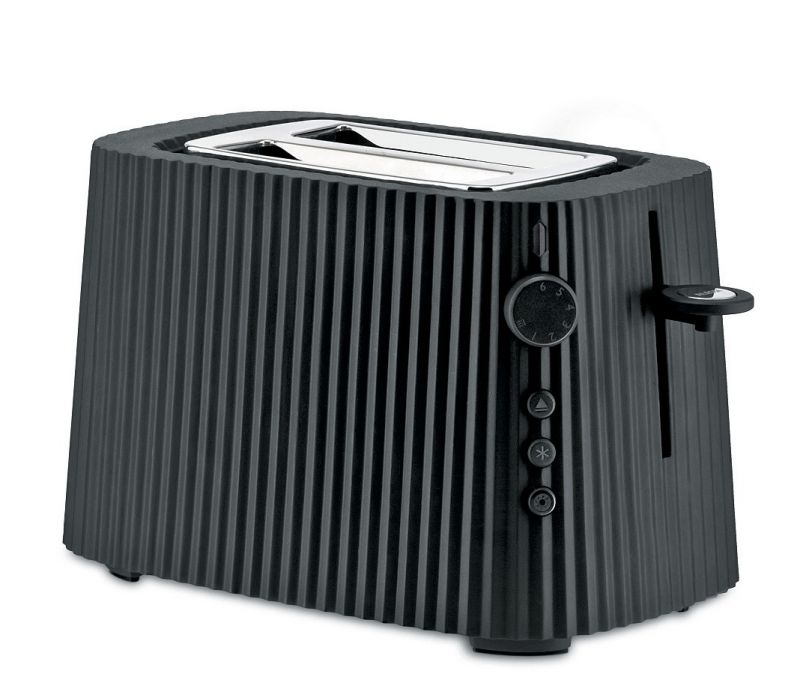 Schwarzer Alessi Plissé Toaster: Modernes Design mit Rillenstruktur, ideal für knusprigen Toast.
